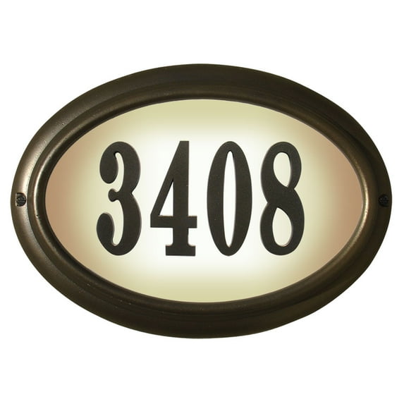 Edgewood Oval Lighted Address Plaque In Oil Rub Bronze Frame Color