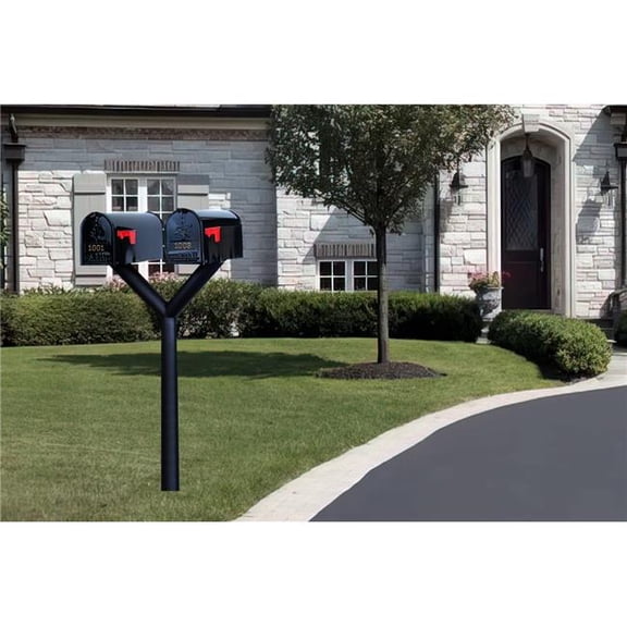 Qualarc PENPST2-000-E1 Penfield Twin Mailbox Post System, No Base with 2 E1 Economy Mailboxes - Black