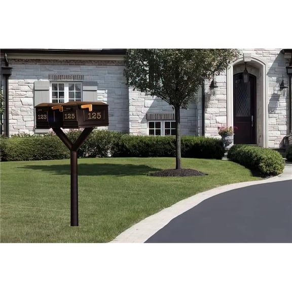 Qualarc PENPST2-000-LM-BRZ Penfield Twin Mailbox Post System, No Base with 2 Lewiston Mailboxes - Bronze