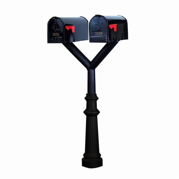 Qualarc PENPST2-800-E1 Penfield Twin Mailbox Post System, Decorative Fluted Base with 2 E1 Economy Mailboxes - Black