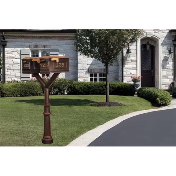 Qualarc PENPST2-800-LM-BRZ Penfield Twin Mailbox Post System, Decorative Fluted Base with 2 Lewiston Mailboxes - Bronze