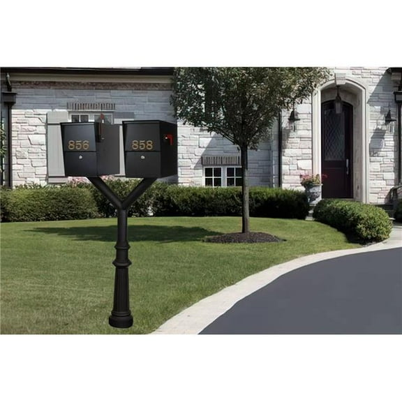 Qualarc PENPST2-800-LS Penfield Twin Mailbox Post System, Decorative Fluted Base with 2 Letter Sentry Mailboxes - Black