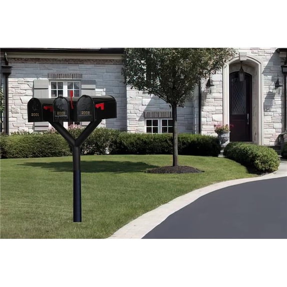 Qualarc PENPST3-000-E1 Penfield Triple Mailbox Post System, No Base with 3 E1 Economy Mailboxes - Black