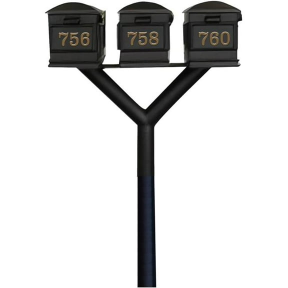 Qualarc PENPST3-000-LM Penfield Triple Mailbox Post System, No Base with 3 Lewiston Mailboxes - Black