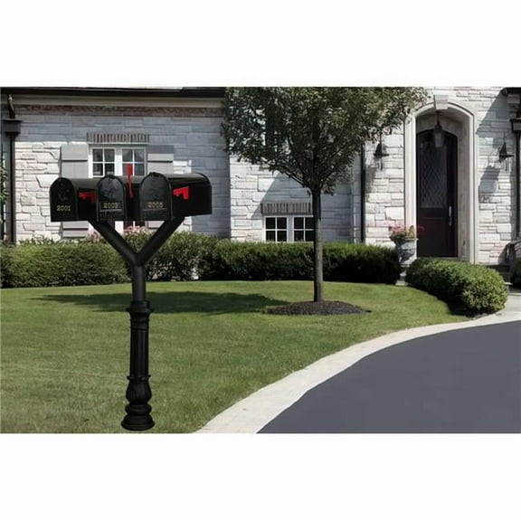Qualarc PENPST3-700-E1 Penfield Triple Mailbox Post System, Decorative Ornate Base with 3 E1 Economy Mailboxes - Black
