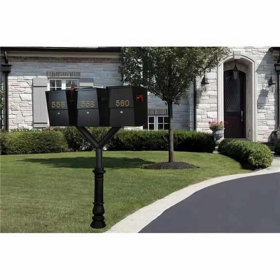 Qualarc PENPST3-700-LS Penfield Triple Mailbox Post System, Decorative Ornate Base with 3 Letter Sentry Mailboxes - Black