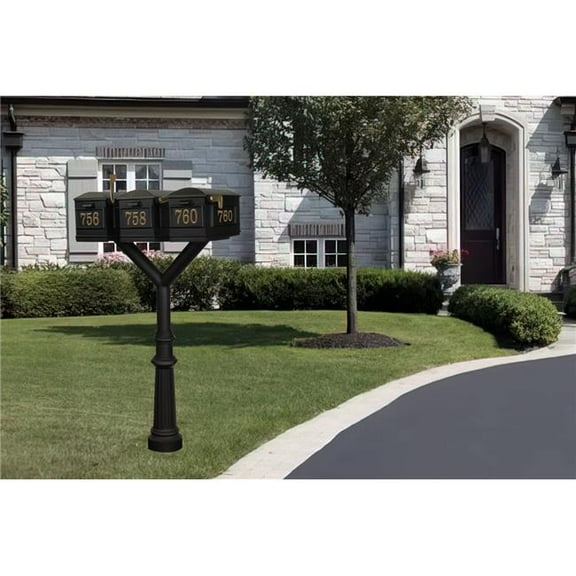 Qualarc PENPST3-800-LM Penfield Triple Mailbox Post System, Decorative Fluted Base with 3 Lewiston Mailboxes - Black