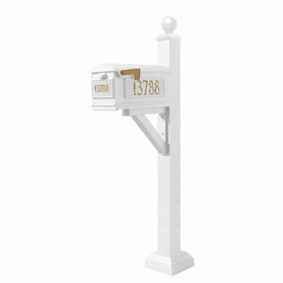 Westhaven System with Lewiston Mailbox, (3 Cast Plates) Square Collar & Large Ball Finial in (White)