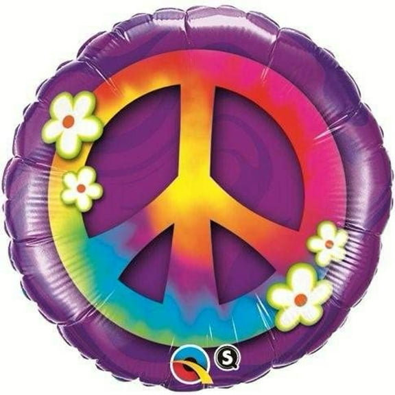 Qualatex 18" Peace Sign & Daisies Packaged Mylar Balloon