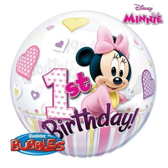 Qualatex 22 in. Minnie Mouse 1st Birthday Bubbles Balloon
