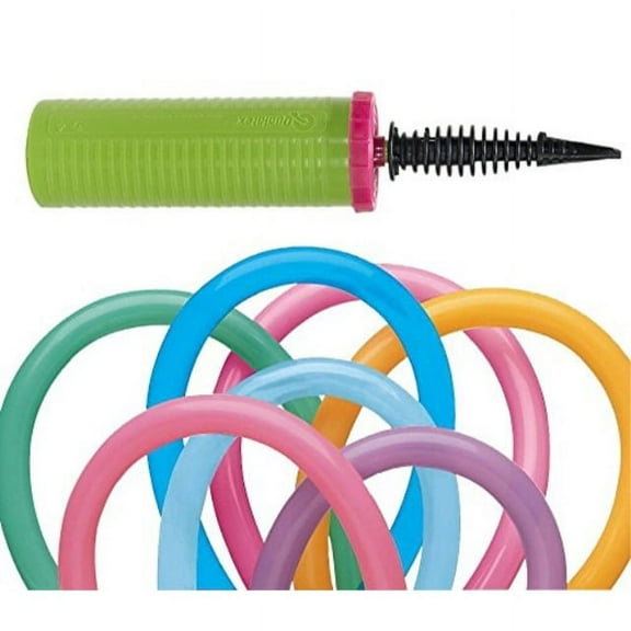 Qualatex 260Q Vibrant Assortment Biodegradable Latex Balloons 100 Units with 1 Dual Action Inflator Pump