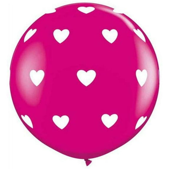 Qualatex 31416-Q Big Hearts-a-round - Wild Berry W/White Ink, 36 Inches, Pink-Pack of 2