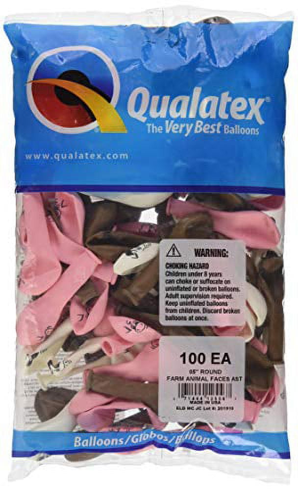 Qualatex 5" Farm Animal Faces Assorted Balloons 100ct