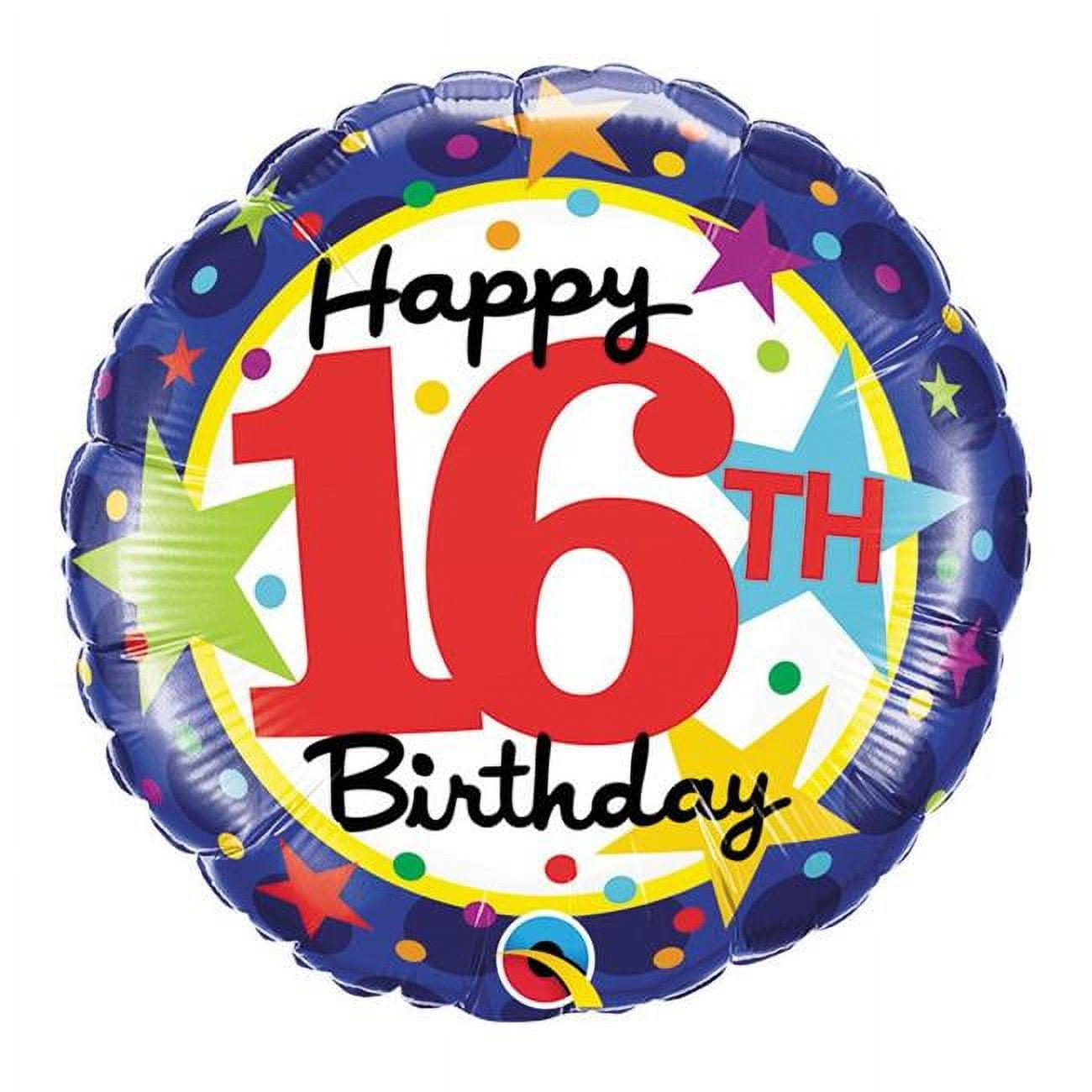 Qualatex 85792 18 in. 16th Birthday Stars Flat Foil Balloon