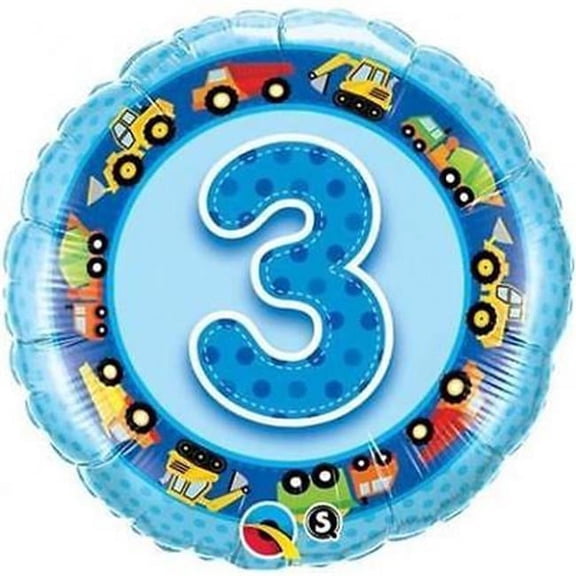 Qualatex 89117 18 in. Blue Truck & Digger Age 3 Foil Balloon - Pack of 5