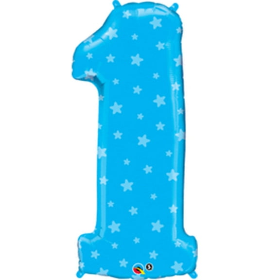 Qualatex 89155 38 in. Number 1 Blue Stars Super Shape Foil Balloons