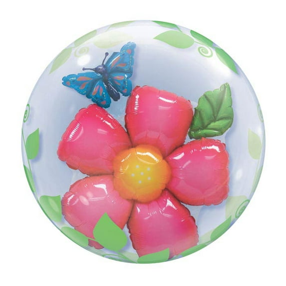 Qualatex Bright Flower & Butterfly 24" Bubble Balloon, Pink Blue Green