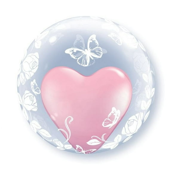 Qualatex Elegant Roses and Butterfly 24" Bubble Balloon, Transparent