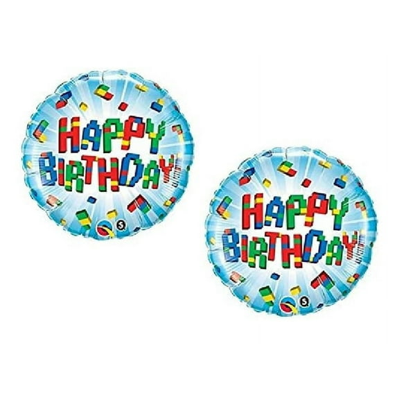 Qualatex Happy Birthday Exploding Building Blocks Party (2) TWO 18 Inch Foil Mylar Balloons
