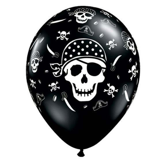 Qualatex Pirate Skull & Crossbones 11" Latex Balloons, Black, 50 CT