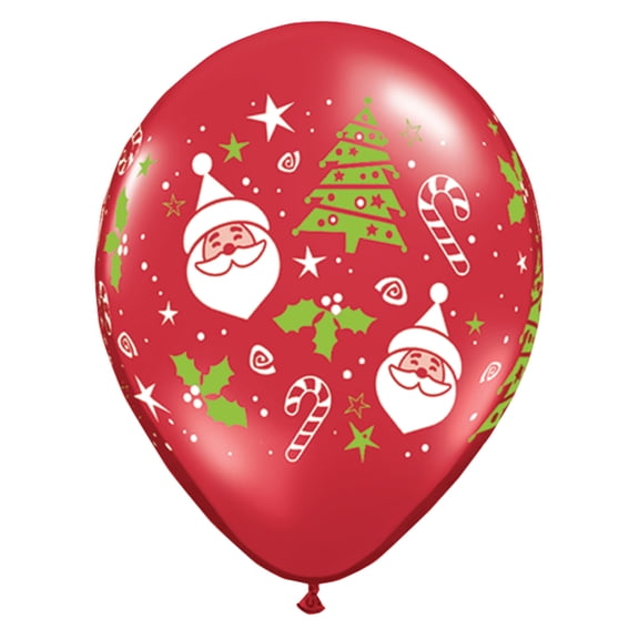 Qualatex Santa Face & Christmas Tree Designs 11" Latex Balloons, Red, 50 CT