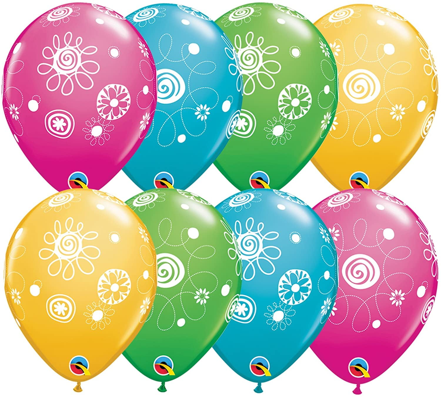 Qualatex Scribble Circles & Flowers Around 11" Latex Balloons, Assorted, 50 CT