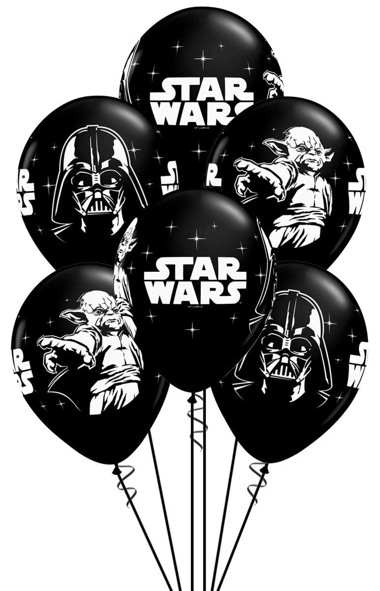 Qualatex Star Wars Biodegradable Latex Balloons Onyx Black with White Prints All-Around of Darth Vader and Yoda, 11-Inch Round (12-Units)