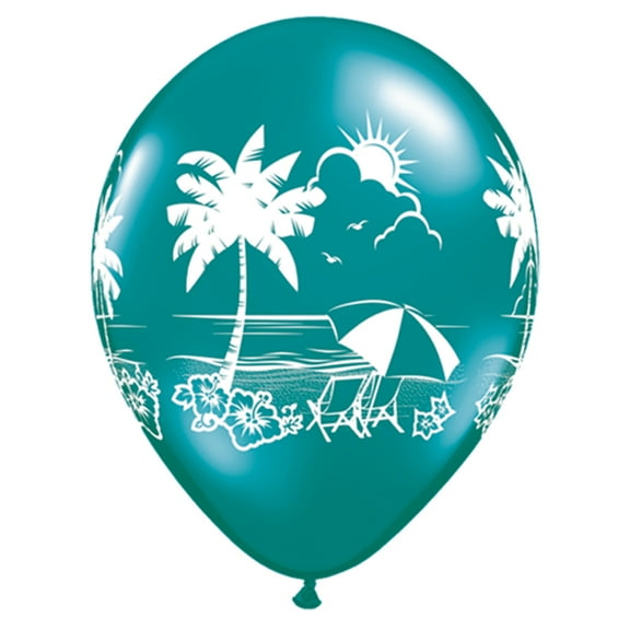 Qualatex Tropical Luau Vista Scene Around 11" Latex Balloons, Teal, 50 CT