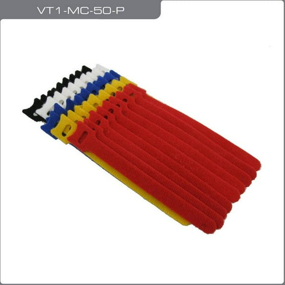 QualGear VT1-MC-50-P Self-Gripping Cable Ties, 1/2" x 6", Assorted, 50 Ties in Poly Bag