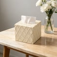 thumbnail image 1 of QualiVow Beige Tissue Box Holder, Square Plastic Tissue Cover for Desk Bathroom Bedroom, 4.53x4.53x3.94 In, 1 of 6