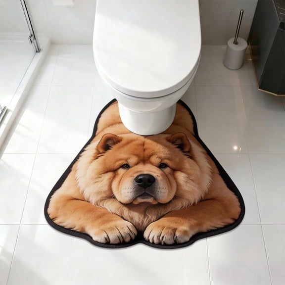 QualiVow Cute Chow Chow Toilet Mat, U-Shaped Diatomaceous Earth Bath Rug, Quick Dry Non-Slip Bathroom Floor Mat 40x50cm