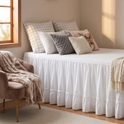 QualiVow Double Tier Ruffled Bed Skirt with Elastic Band 80 x 39 Inch, 25 Inch Drop Wrap Around Dust Ruffle for Twin Full Queen Beds, White Romantic Bedding Cover for Bedroom