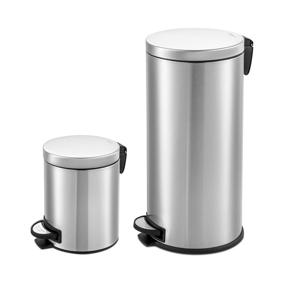 QualiaZero 8 Gallon Trash Can and 1.3 Gallon Round Stainless Steel Step Trash Can Combo