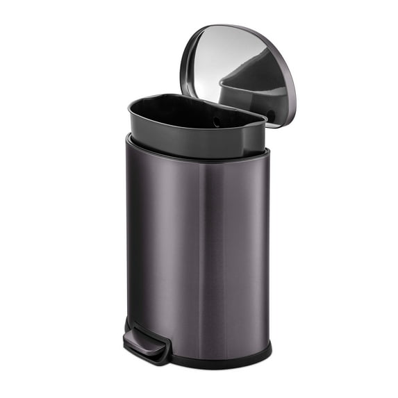 Qualiazero 13.2 Gallon Trash Can, D-Shape Step On Kitchen Trash Can, Black Stainless Steel