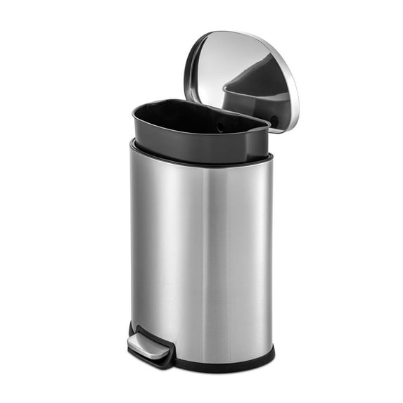 Qualiazero 13.2 Gallon (50L) Stainless Steel D-Shape Step-On Trash Can, Kitchen Garbage Bin, Soft-Close Lid, Fingerprint-Resistant, Silver