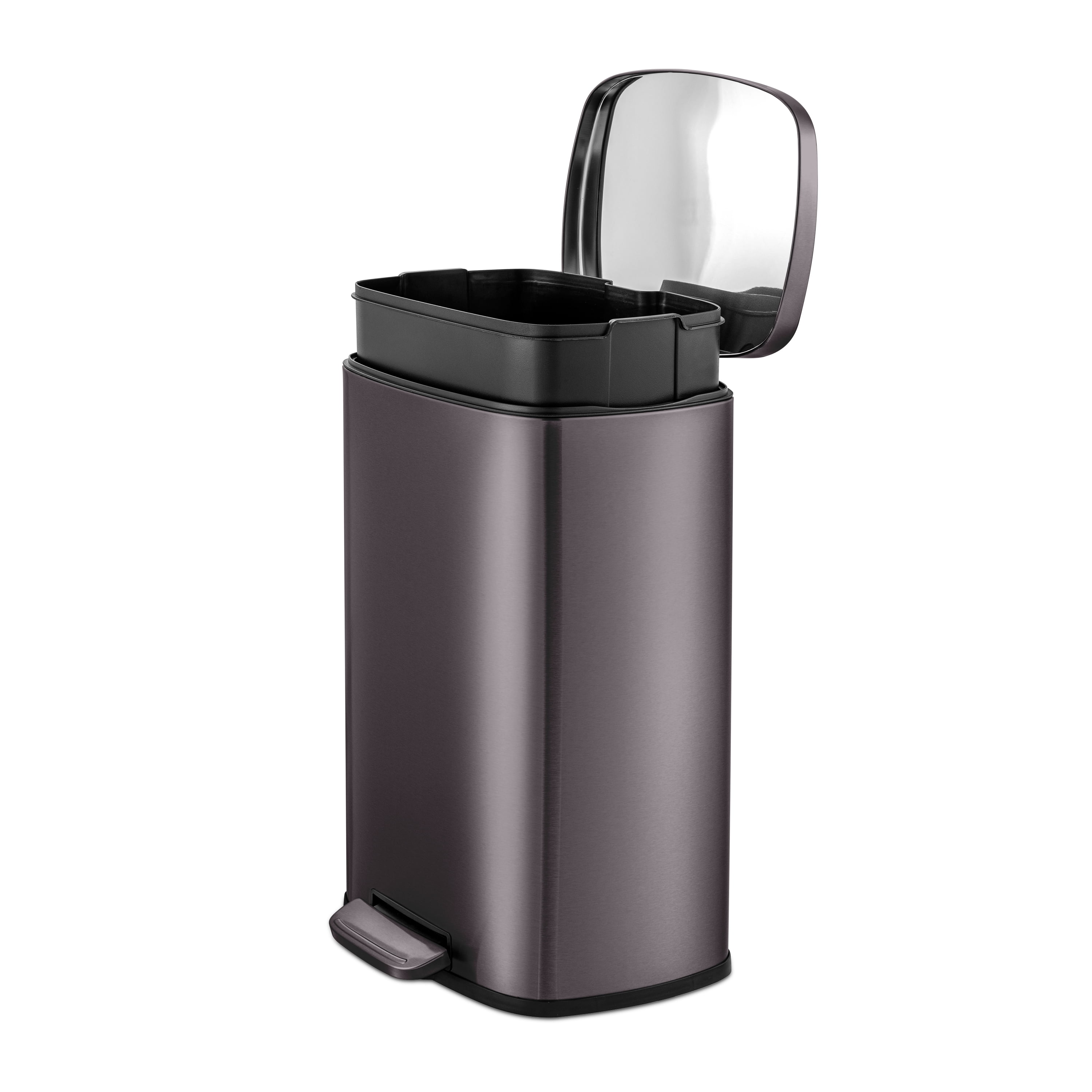 Qualiazero Kitchen Trash Can, 13.2 Gallon Stainless Steel Step Garbage Bin with Soft Close Lid, Black