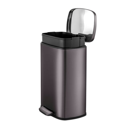 Qualiazero Kitchen Trash Can, 13.2 Gallon Stainless Steel Step Garbage Bin with Soft Close Lid, Black