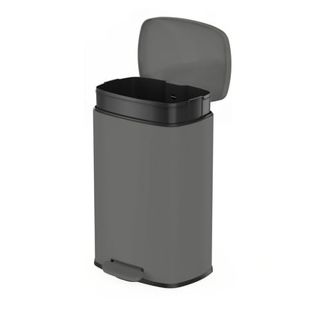 Qualiazero Kitchen Trash Can, 13.2 Gallon Stainless Steel Step Garbage Bin with Soft Close Lid, Matte Grey