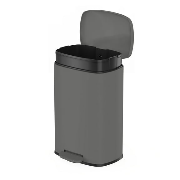 Qualiazero Kitchen Trash Can, 13.2 Gallon Stainless Steel Step Garbage Bin with Soft Close Lid, Matte Grey