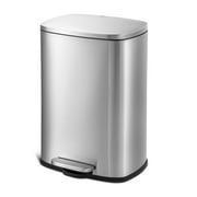 Qualiazero 13.2 Gallon Trash Can, Rectangular Step On Kitchen Trash Can, Silver