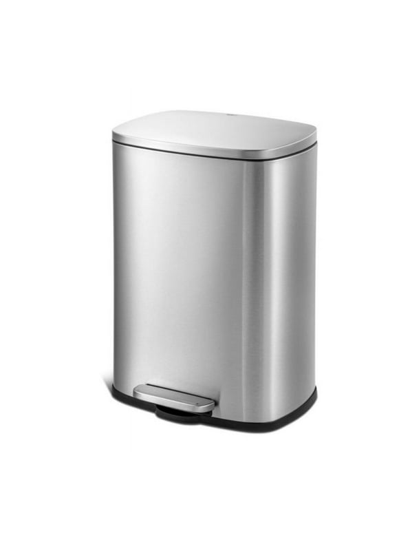 Qualiazero 13.2 Gallon Trash Can, Rectangular Step On Kitchen Trash Can, Silver