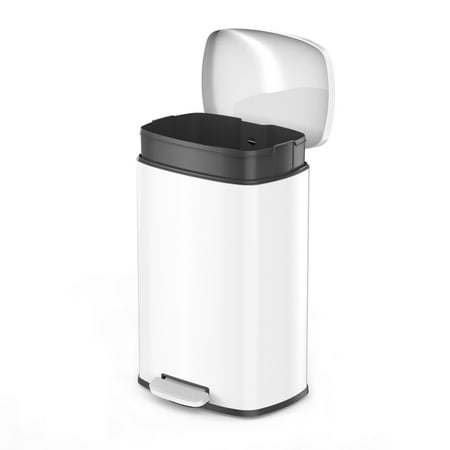 Qualiazero Kitchen Trash Can, 13.2 Gallon Stainless Steel Step Garbage Bin with Soft Close Lid, White