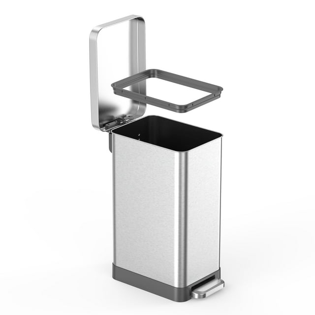 Qualiazero 13.2 Gallon Stainless Steel Step-On Trash Can, Kitchen ...