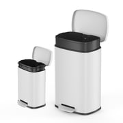 Qualiazero Kitchen Bathroom Trash Can Combo, 13.2 Gallon and 3.2 Gallon Stainless Steel Step Garbage Bin with Soft Close Lid, Matte White