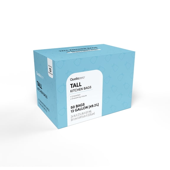 Qualiazero 13 Gallon Drawstring Trash Bag, 50pcs, Single Pack, Unscented