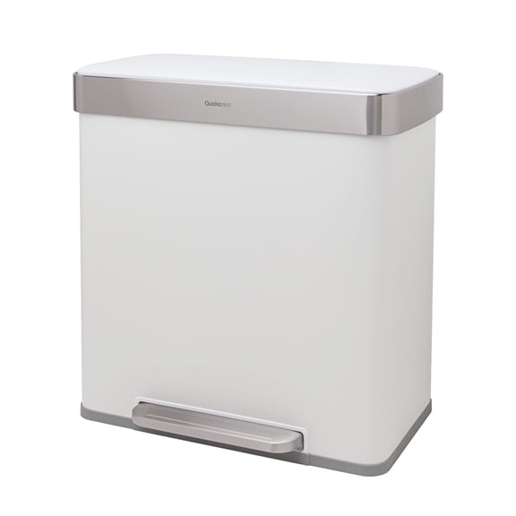 Qualiazero 16 Gallon Trash Can, 8 Gallon Dual Compartment Step On Kitchen Trash Can, Stainless Steel - Matte White