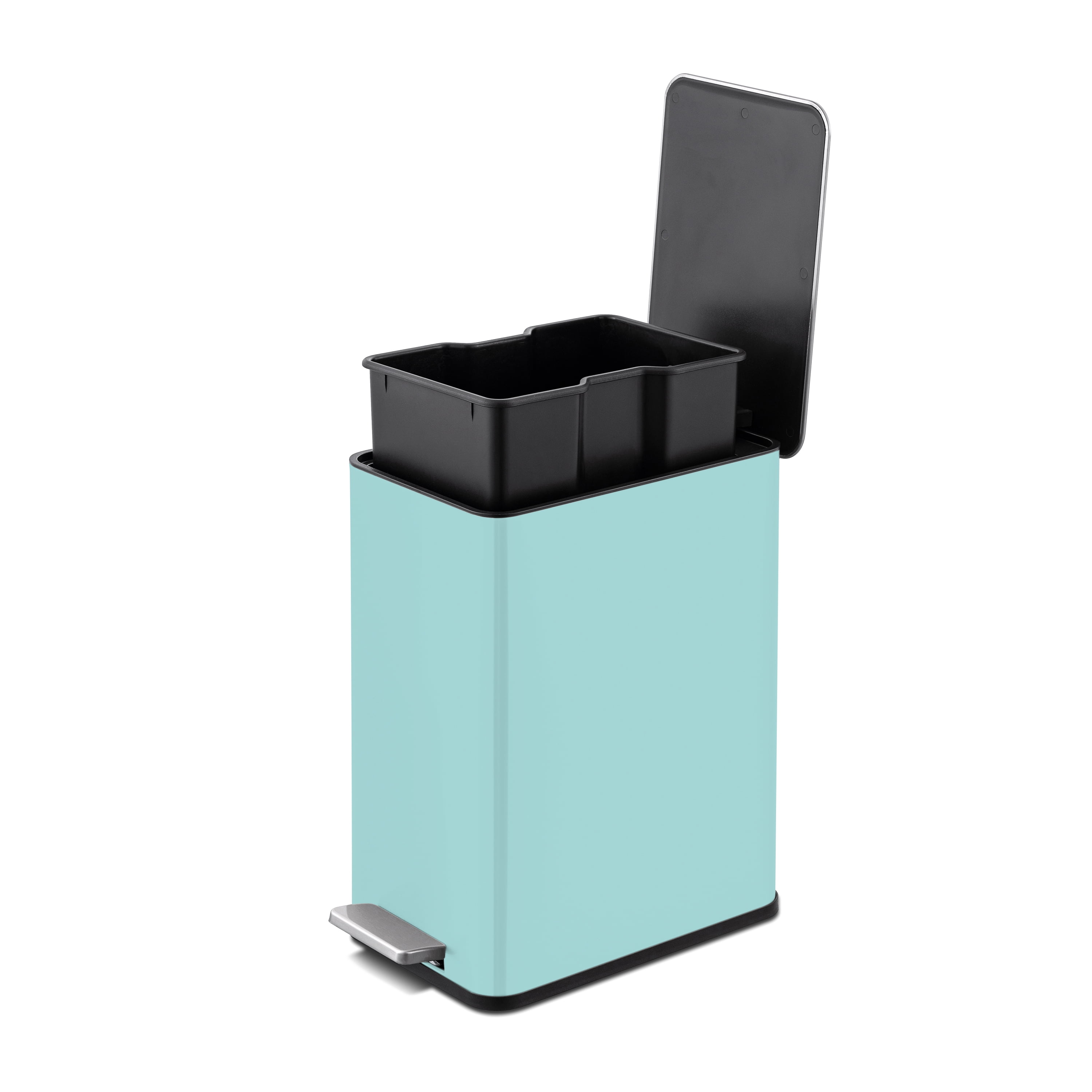 Qualiazero 2.6 Gallon Trash Can, Stainless Steel Step On Bathroom Trash Can, Light Blue
