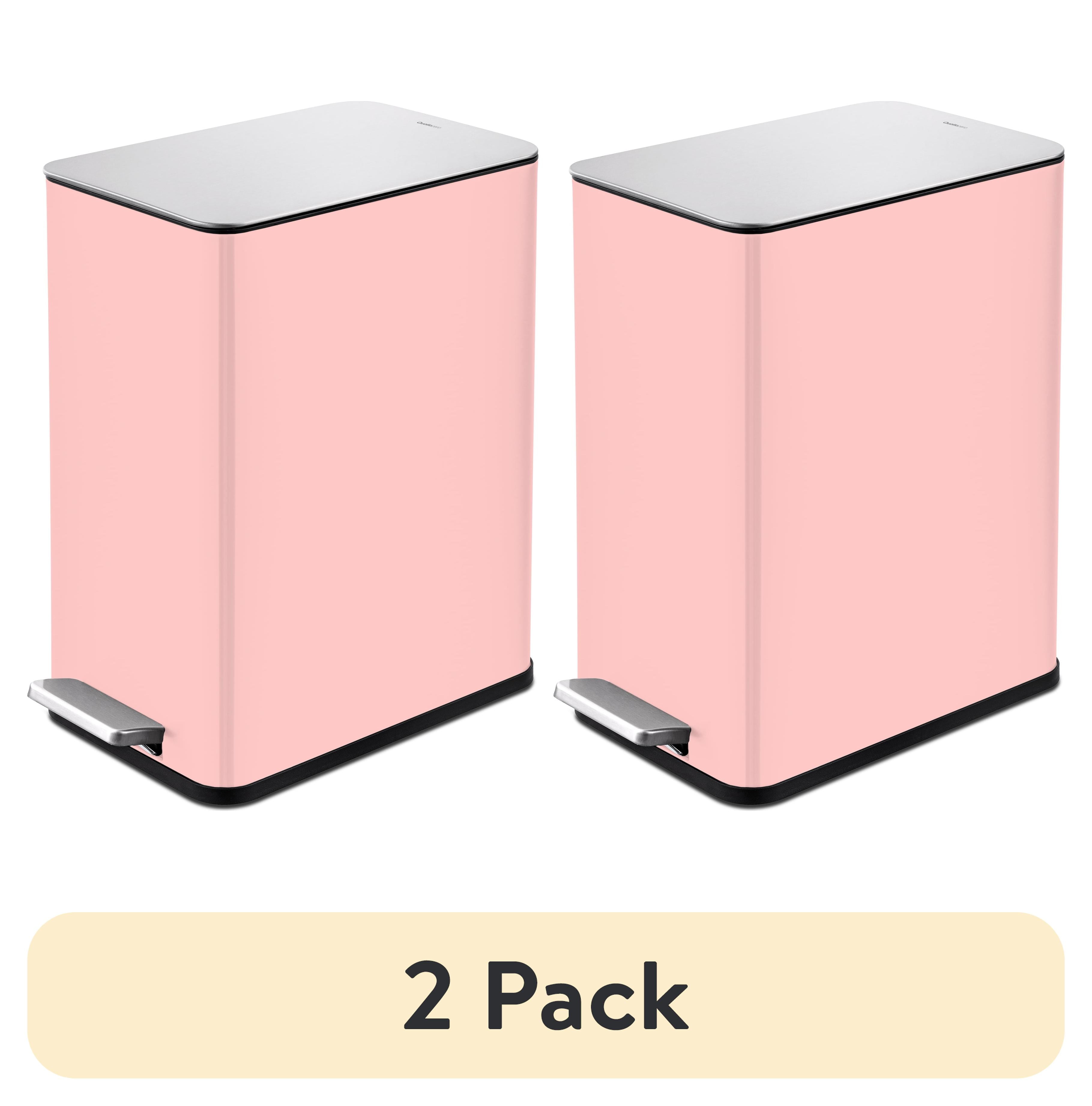 (2 pack) Qualiazero 2.6 Gallon Trash Can, Stainless Steel Step On Bathroom Trash Can, Pink