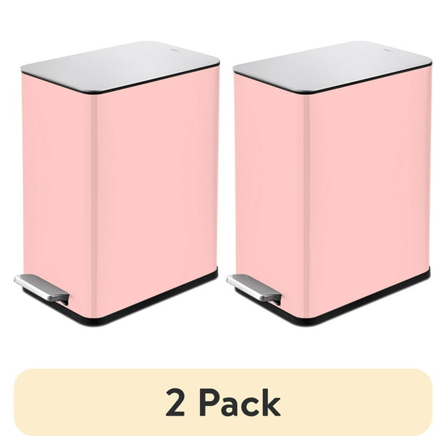 (2 pack) Qualiazero 2.6 Gallon Trash Can, Stainless Steel Step On Bathroom Trash Can, Pink