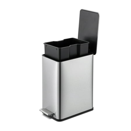 Qualiazero 2.6 Gallon Trash Can, Stainless Steel Step On Bathroom Trash Can, Silver